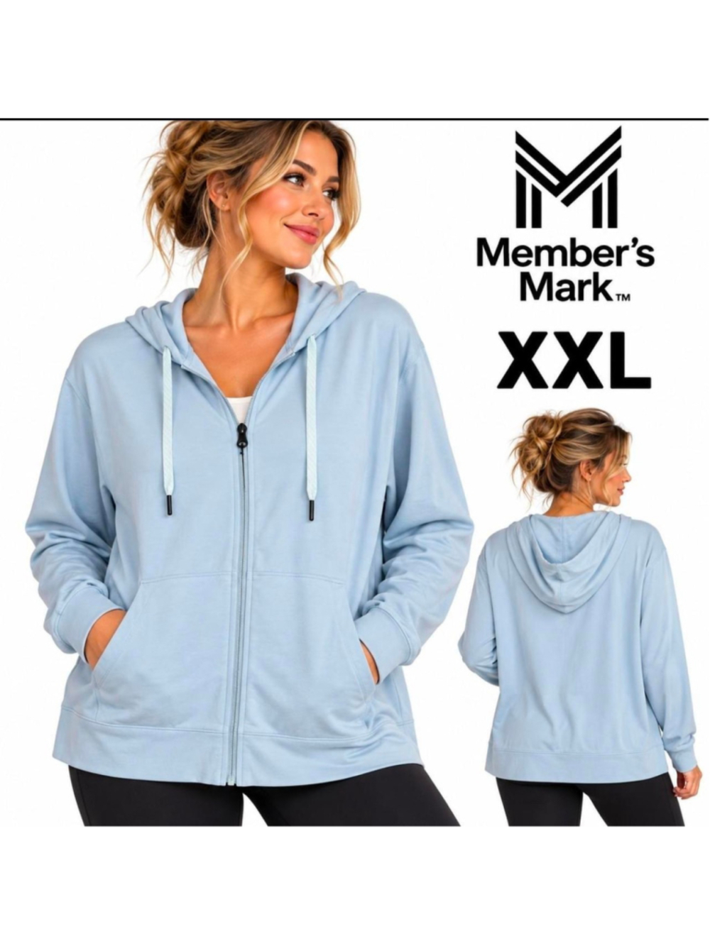 Member’s Mark Favorite Soft Jacket XXL Light Blue Full Zip Hoodie NWT